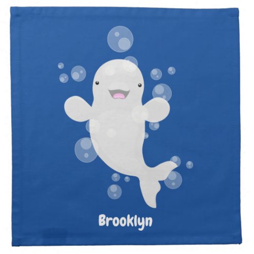 Cute beluga whale bubbles cartoon illustration cloth napkin