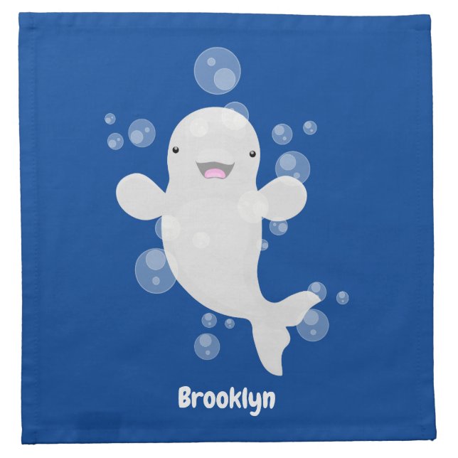 Cute beluga whale bubbles cartoon illustration cloth napkin (Front)