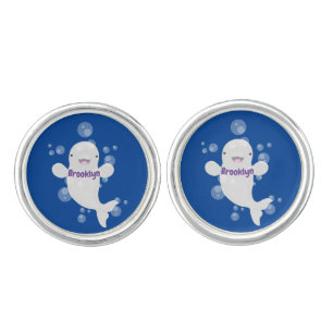 Cute beluga whale bubbles cartoon illustration cufflinks