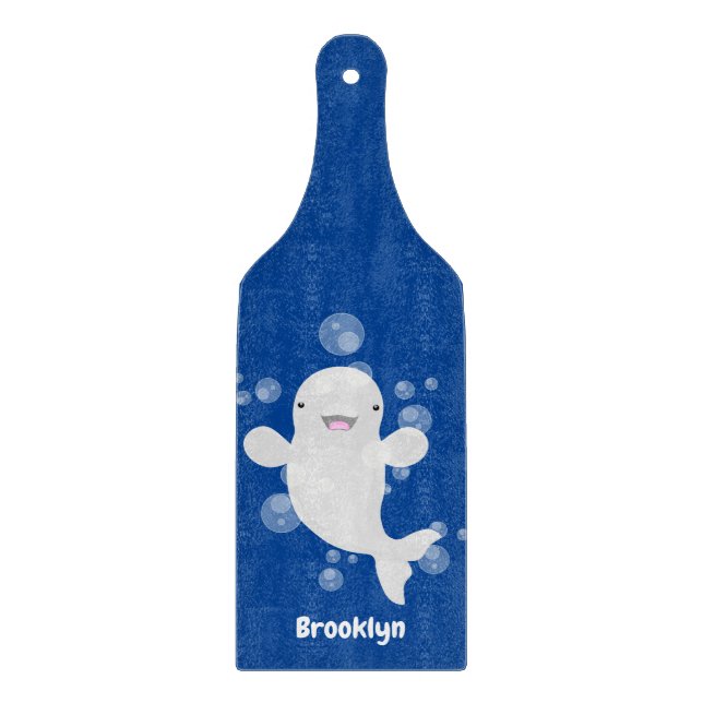 Cute beluga whale bubbles cartoon illustration cutting board (Front)