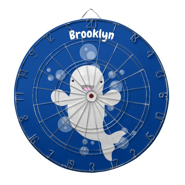 Cute beluga whale bubbles cartoon illustration dart board (Front)