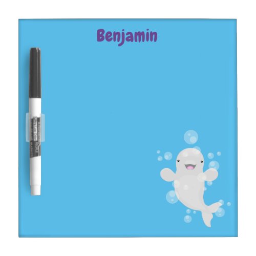 Cute beluga whale bubbles cartoon illustration dry erase board