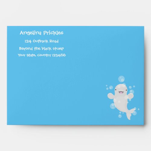 Cute beluga whale bubbles cartoon illustration envelope