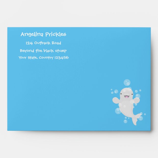 Cute beluga whale bubbles cartoon illustration envelope (Front)