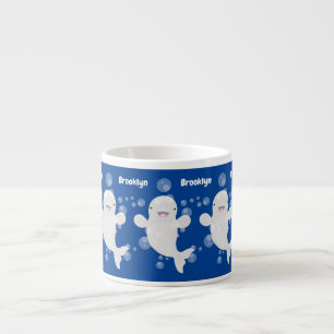Cute beluga whale bubbles cartoon illustration espresso cup