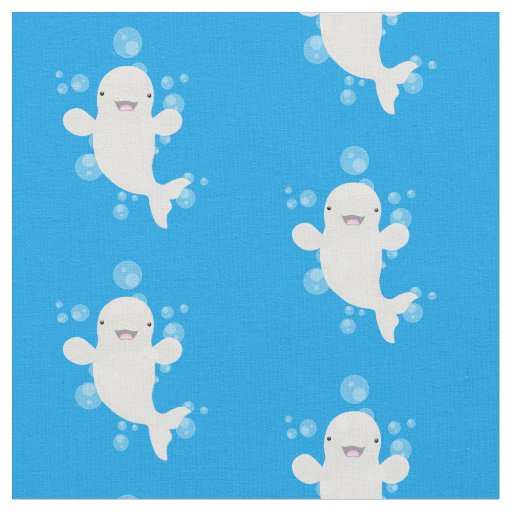 Cute beluga whale bubbles cartoon illustration fabric