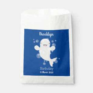 Cute beluga whale bubbles cartoon illustration favor bag
