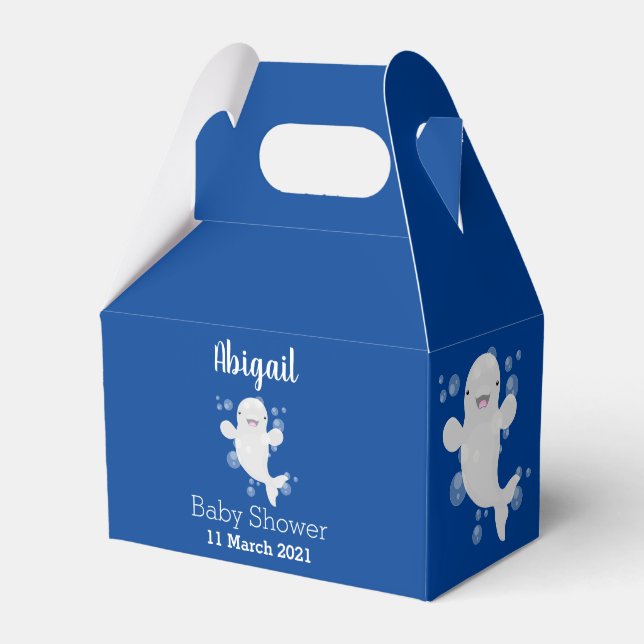 Cute beluga whale bubbles cartoon illustration favor boxes (Front Side)