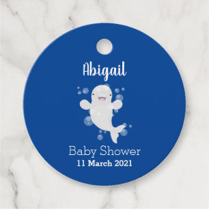 Cute beluga whale bubbles cartoon illustration favor tags