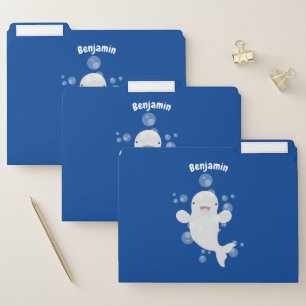Cute beluga whale bubbles cartoon illustration file folder