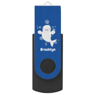 Cute beluga whale bubbles cartoon illustration flash drive