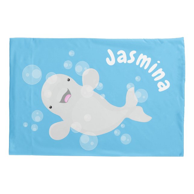 Cute beluga whale bubbles cartoon illustration Fle Pillow Case (Back)