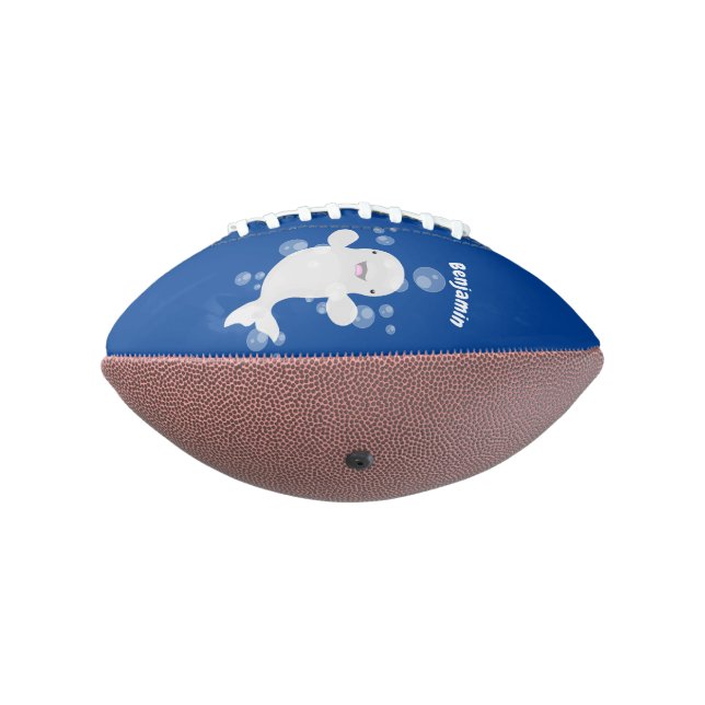 Cute beluga whale bubbles cartoon illustration football (Rotated 270)
