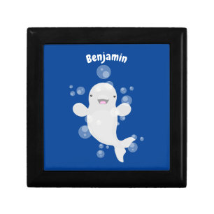 Cute beluga whale bubbles cartoon illustration gift box