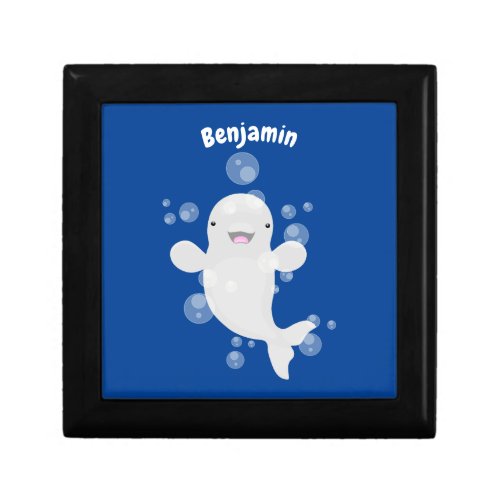 Cute beluga whale bubbles cartoon illustration gift box