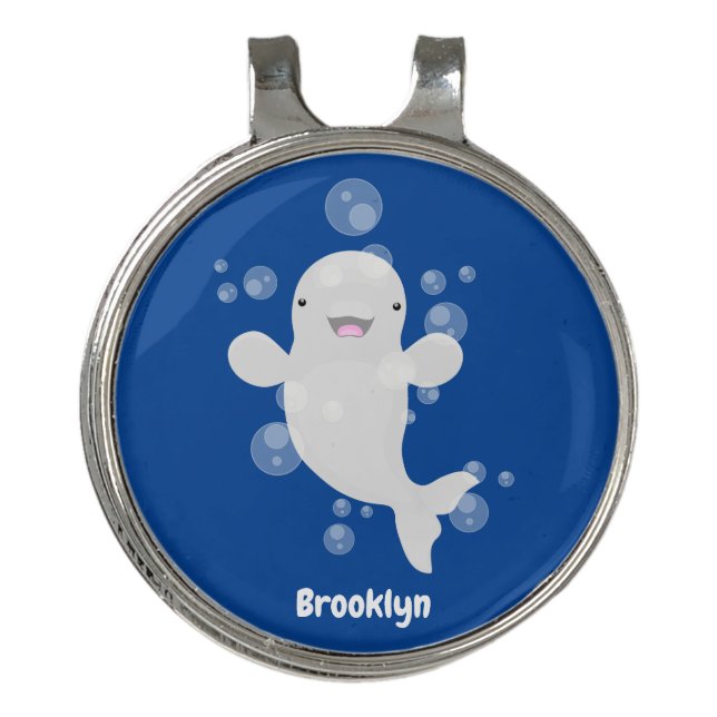Cute beluga whale bubbles cartoon illustration golf hat clip (Front)