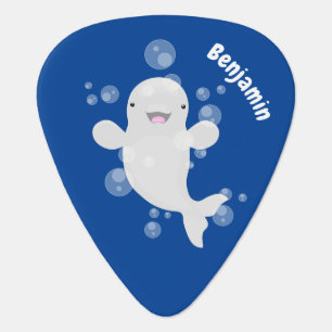 Cute beluga whale bubbles cartoon illustration guitar pick