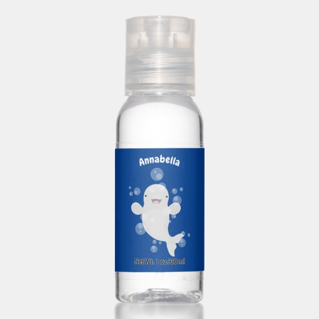 Cute beluga whale bubbles cartoon illustration hand sanitizer (Front)