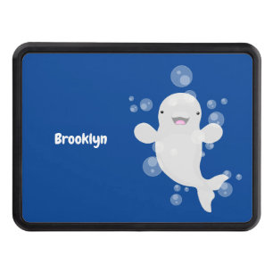 Cute beluga whale bubbles cartoon illustration hitch cover