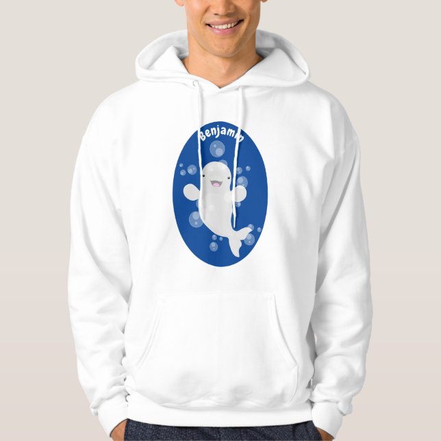 Cute beluga whale bubbles cartoon illustration hoodie (Front)