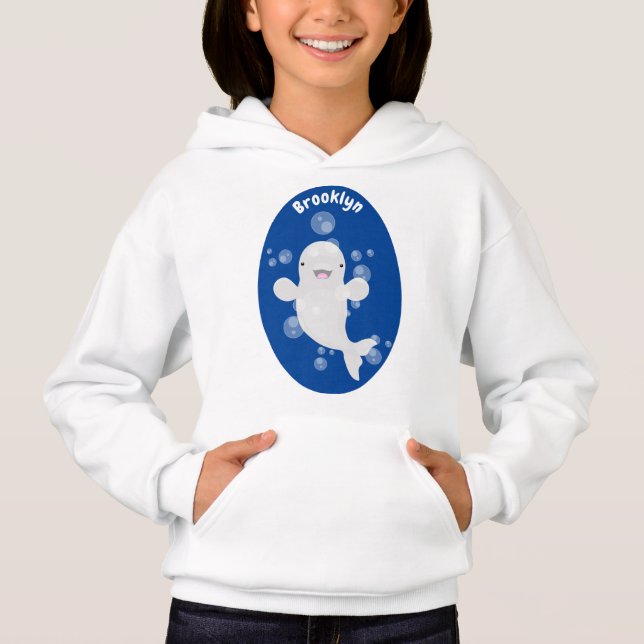 Cute beluga whale bubbles cartoon illustration hoodie (Front)