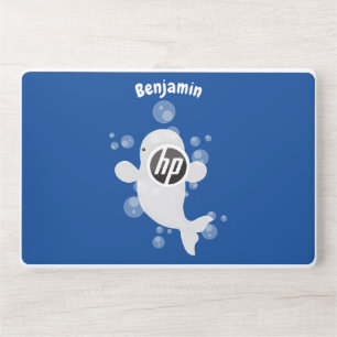 Cute beluga whale bubbles cartoon illustration HP laptop skin