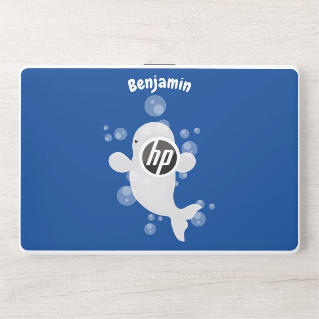 Cute beluga whale bubbles cartoon illustration HP laptop skin (Front)