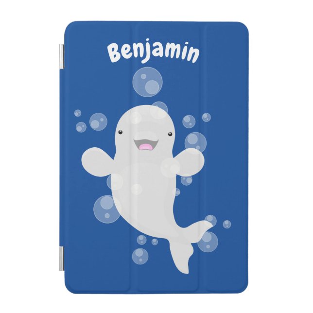 Cute beluga whale bubbles cartoon illustration iPad mini cover (Front)