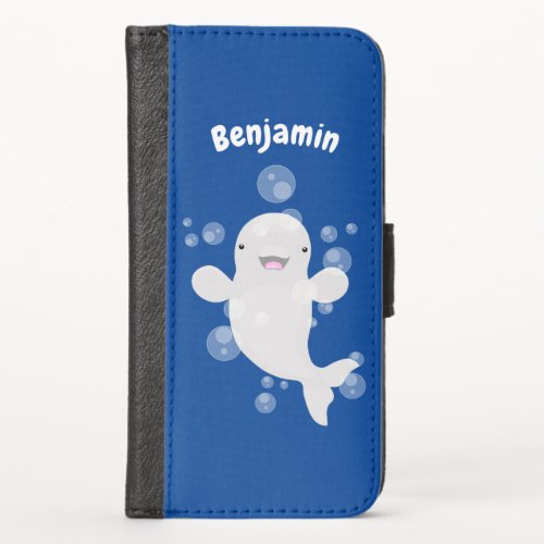 Cute beluga whale bubbles cartoon illustration iPhone x wallet case