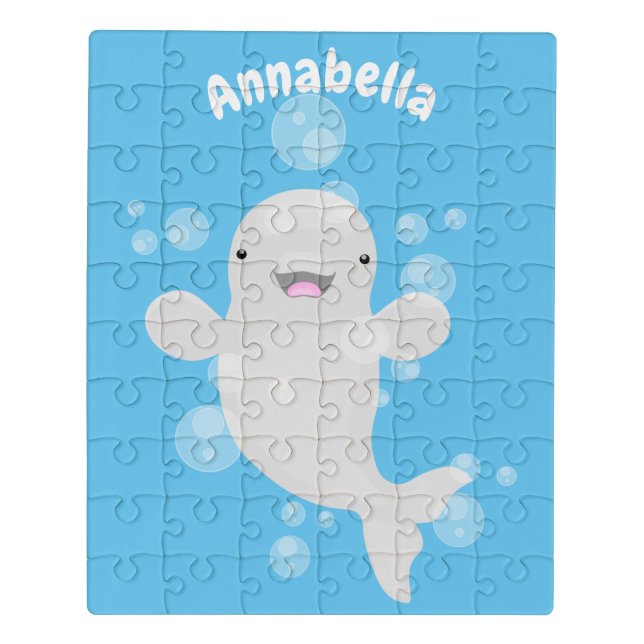 Cute beluga whale bubbles cartoon illustration jigsaw puzzle (Puzzle Vertical)