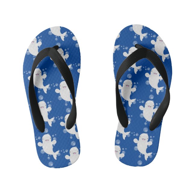 Cute beluga whale bubbles cartoon illustration kid's flip flops (Footbed)