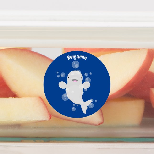 Cute beluga whale bubbles cartoon illustration labels (Affixed)