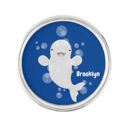 Cute beluga whale bubbles cartoon illustration lapel pin