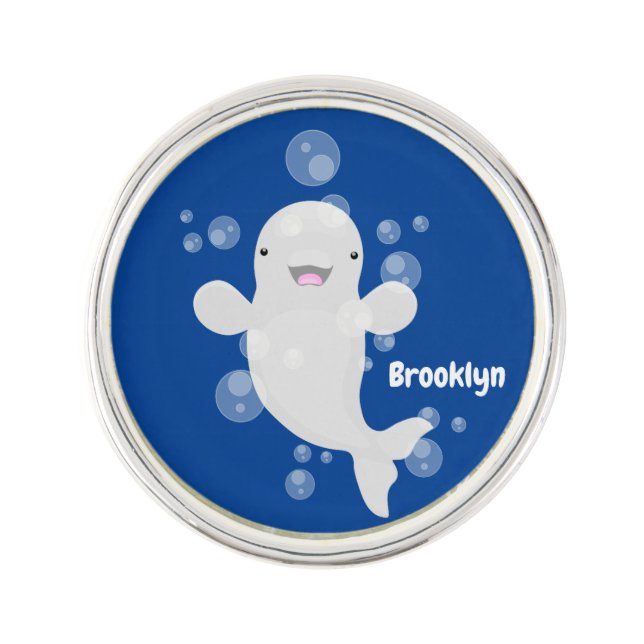 Cute beluga whale bubbles cartoon illustration lapel pin (Front)