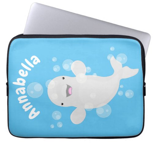 Cute beluga whale bubbles cartoon illustration laptop sleeve