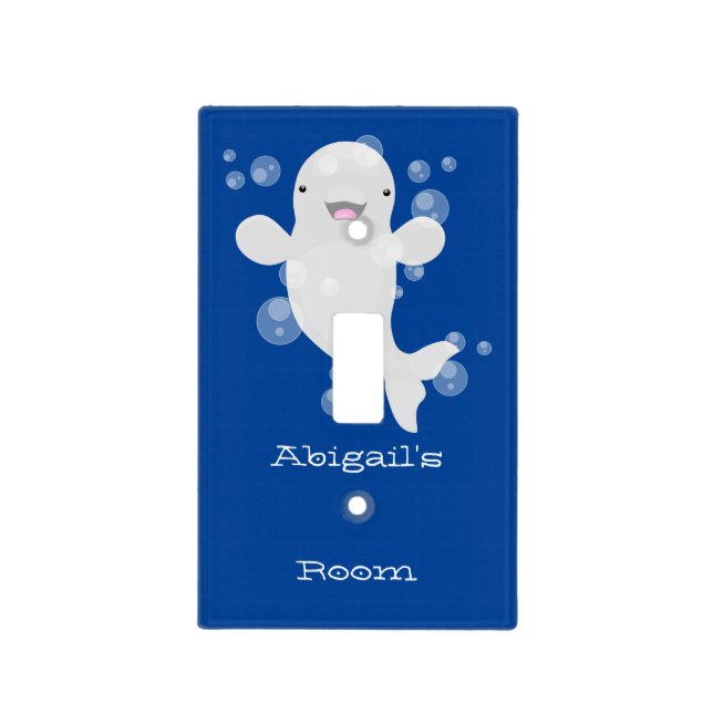 Cute beluga whale bubbles cartoon illustration light switch cover (Front)