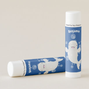 Cute beluga whale bubbles cartoon illustration lip balm