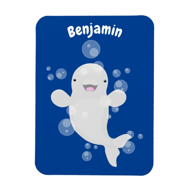 Cute beluga whale bubbles cartoon illustration magnet (Vertical)