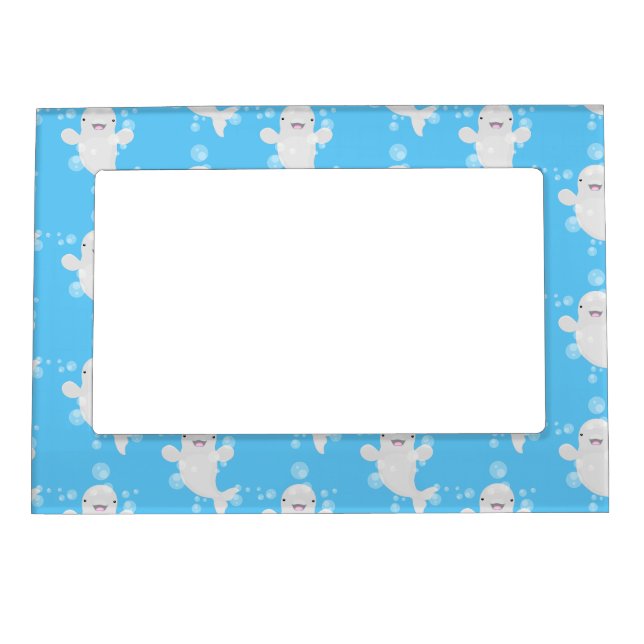 Cute beluga whale bubbles cartoon illustration magnetic frame (Front)