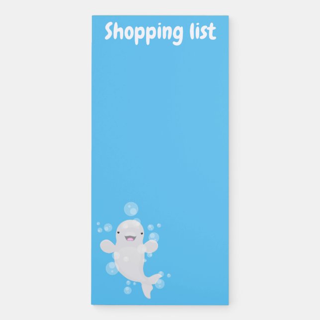 Cute beluga whale bubbles cartoon illustration magnetic notepad (Front)