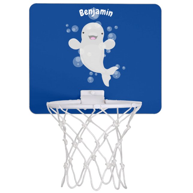 Cute beluga whale bubbles cartoon illustration mini basketball hoop (Front)
