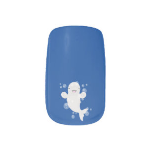 Cute beluga whale bubbles cartoon illustration minx nail art