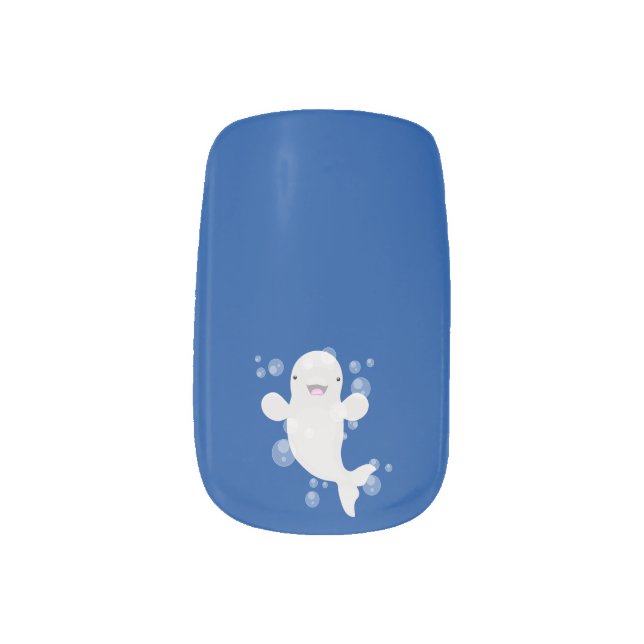 Cute beluga whale bubbles cartoon illustration minx nail art (Left Thumb)