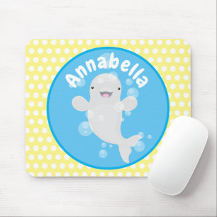 Cute beluga whale bubbles cartoon illustration mouse pad