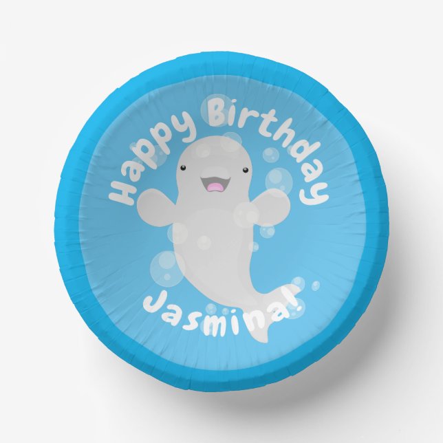 Cute beluga whale bubbles cartoon illustration paper bowls (Front)
