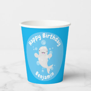 Cute beluga whale bubbles cartoon illustration paper cups