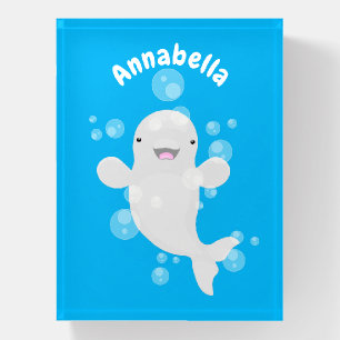 Cute beluga whale bubbles cartoon illustration paperweight