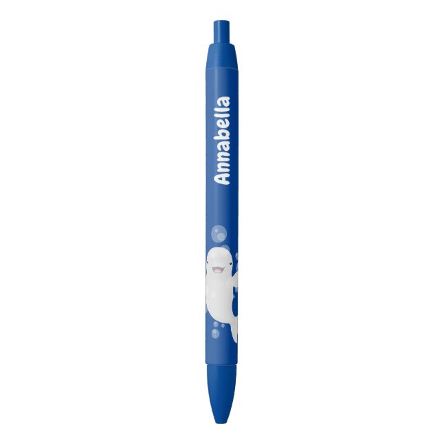 Cute beluga whale bubbles cartoon illustration pen (Front Vertical)