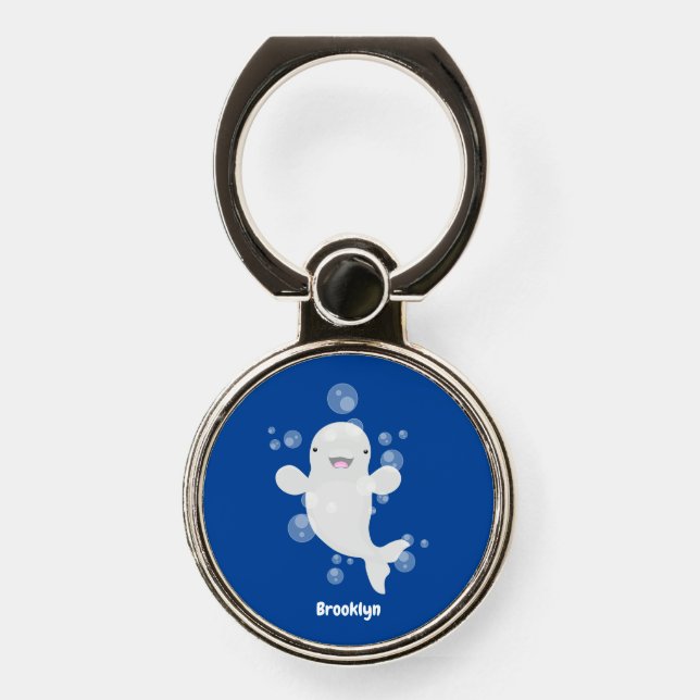 Cute beluga whale bubbles cartoon illustration phone ring stand (Front)