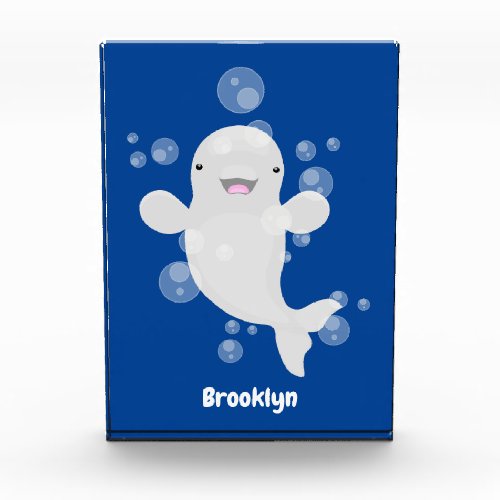 Cute beluga whale bubbles cartoon illustration photo block